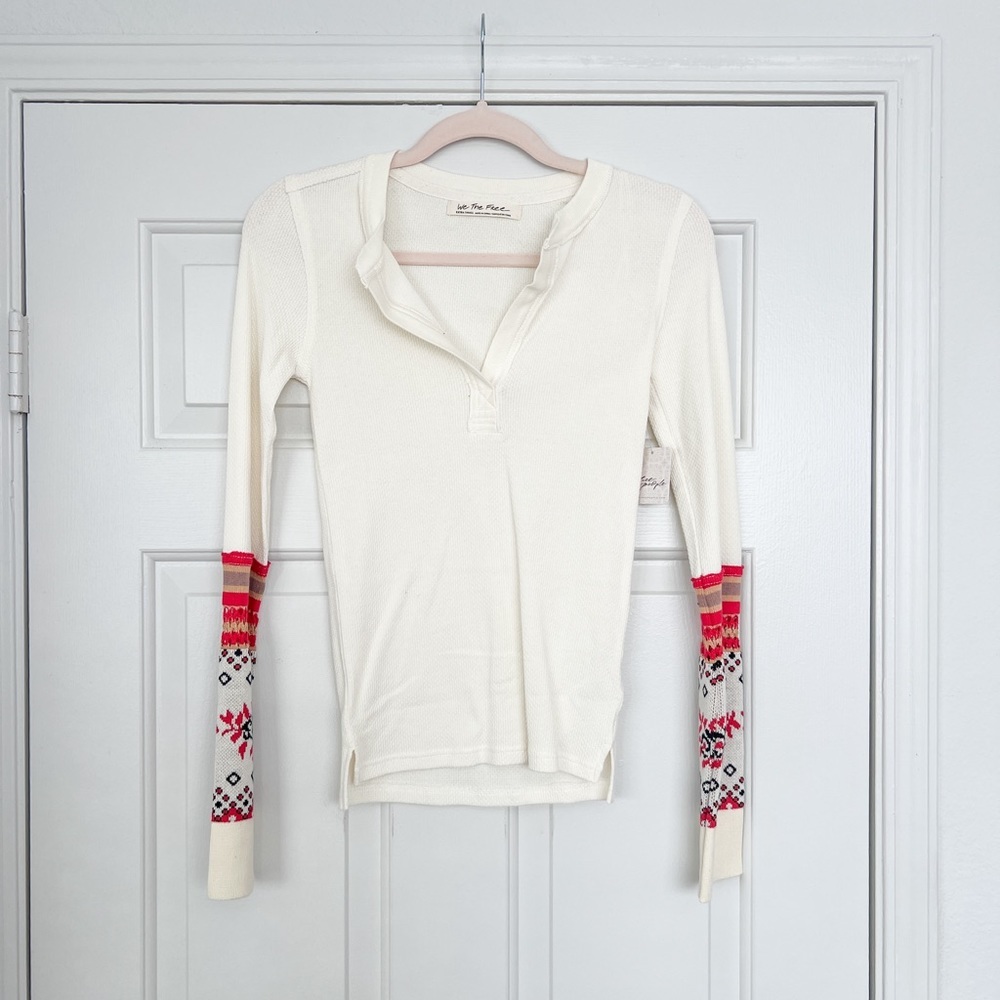 Free People Mikah Notch Neck Top in Cream Combo - Picture 4 of 5